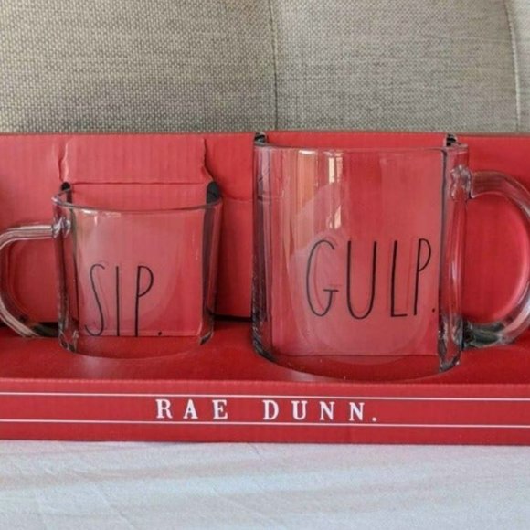 Rae Dunn Sip and Gulp Glass Mugs (Small and Large Mug Set of 2) Gift Ideas - Picture 1 of 5